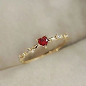 Dainty Red Heart Gemstone Crystal Ring Multi Glass Stones Gold Fashion New sz: 8